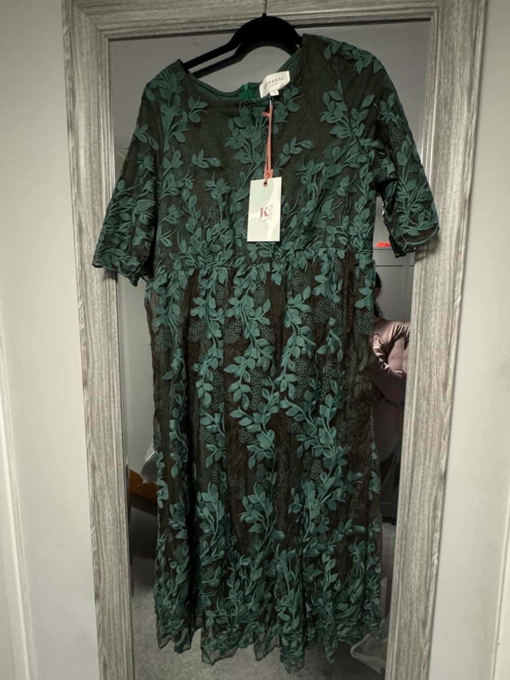 JessaKae Teal Green Floral Lace Midi Dress